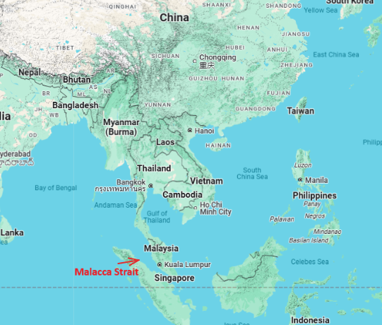 Malacca Strait Map showing the Malacca Strait and South China Sea